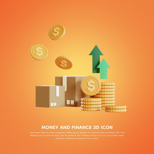 Denaro e finanza 3d icona rendering 3d