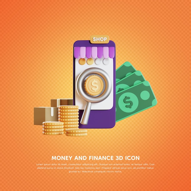 Denaro e finanza 3d icona rendering 3d