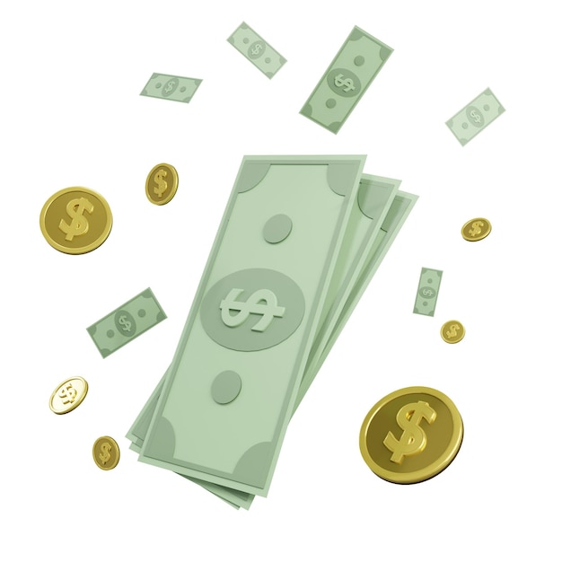 PSD money flying 3d rendering png