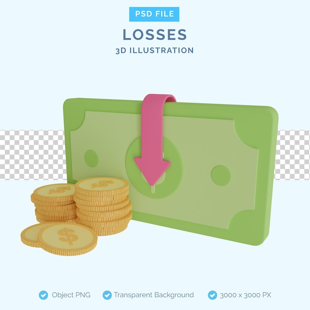 PSD money losses 3d illustration