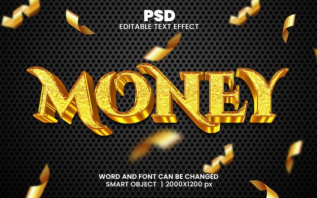 PSD stile di effetto di testo photoshop modificabile 3d di lusso denaro con sfondo moderno