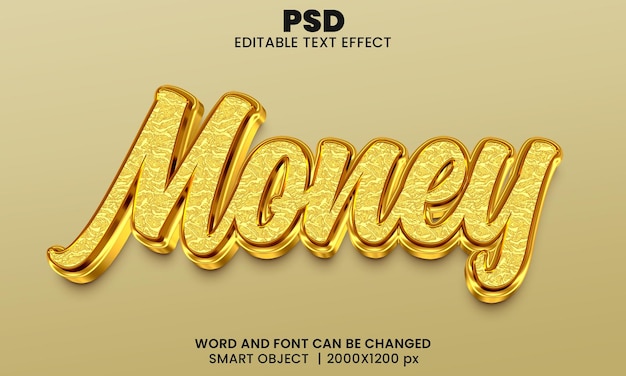 PSD stile di effetto di testo photoshop modificabile 3d di lusso denaro con sfondo moderno