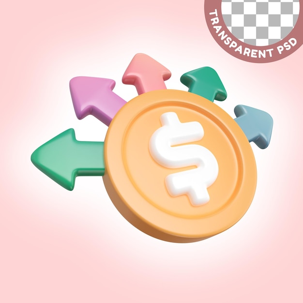 Icona dell'illustrazione 3d della gestione del denaro
