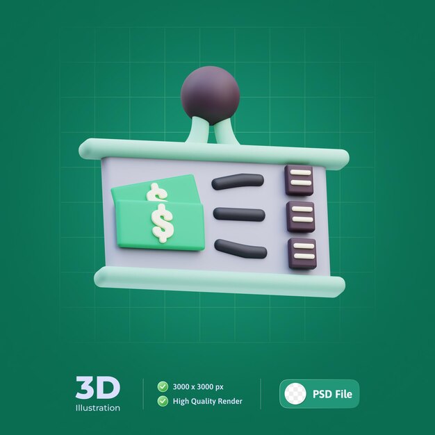 PSD money management presentation 3d illustration