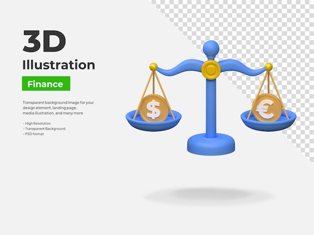 Il dollaro del saldo del prezzo del denaro è uguale all'illustrazione 3d dell'icona della finanza in euro