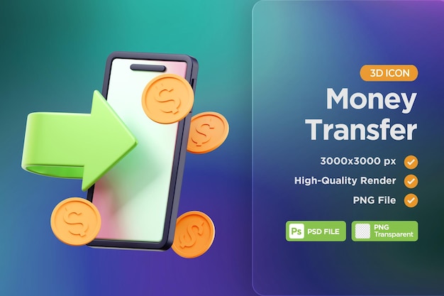 PSD money transfer 3d icon illustration