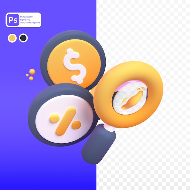 MoneySearch in 3d render for graphic asset web presentation or other