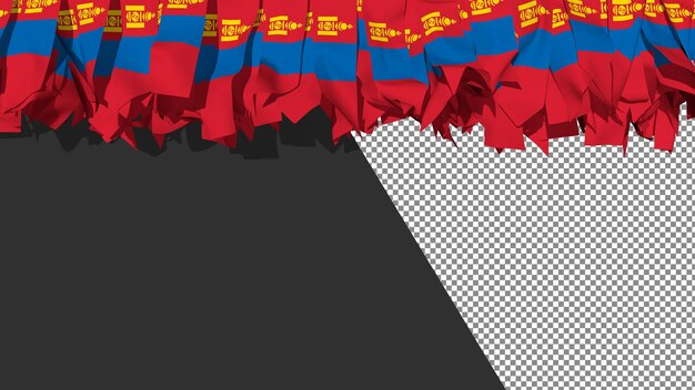 Mongolia Flag Different Shapes of Cloth Stripes Hanging From Top 3D Rendering