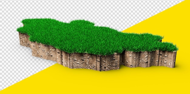 Mongolia map soil land geology cross section with green grass 3d illustration