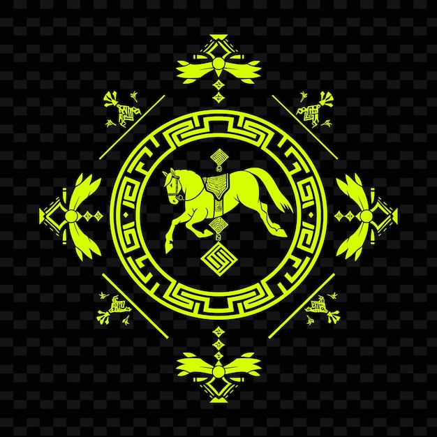 PSD モンゴル・カガン・シール・ロゴ馬と弓を装飾したクリエイティブ・トライバル・ベクトル・デザイン
