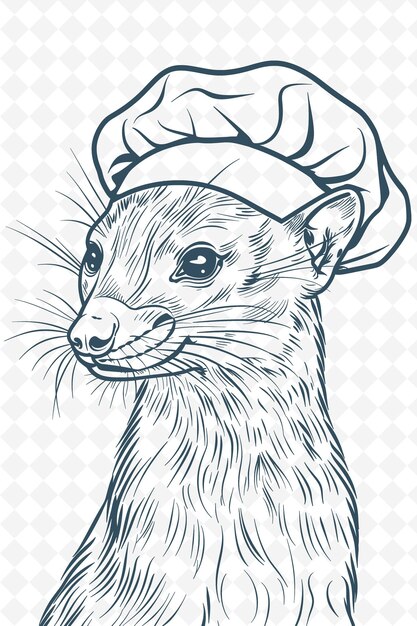 PSD mongoose with a chef hat and a crafty expression poster desi animals sketch art vector collections