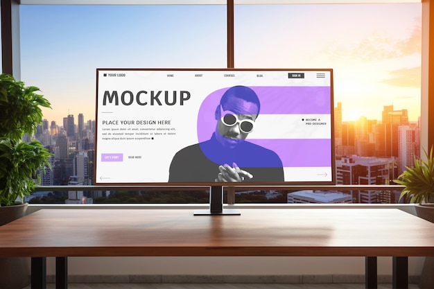 PSD monitor on desk mockup