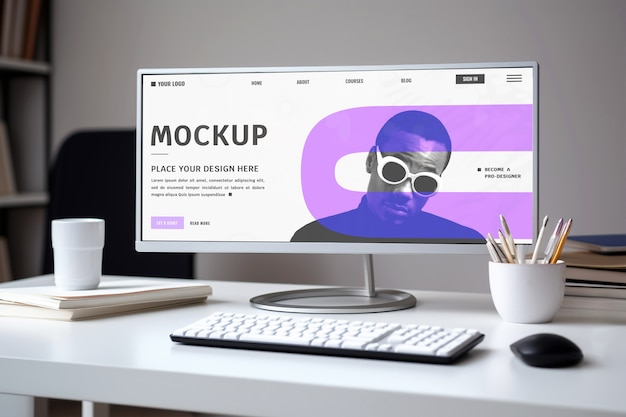 PSD monitor on desk mockup