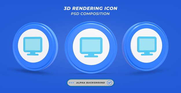 Monitor icon in 3d rendering