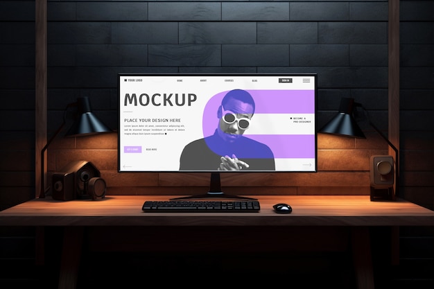 Monitor op bureau mockup