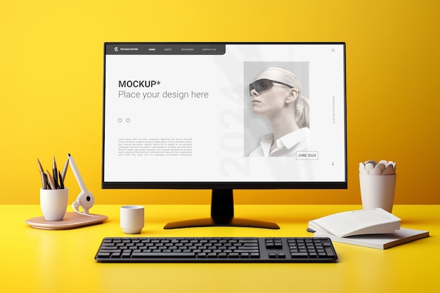 Monitor op bureau mockup