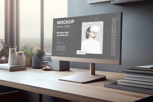 Monitor op bureau mockup