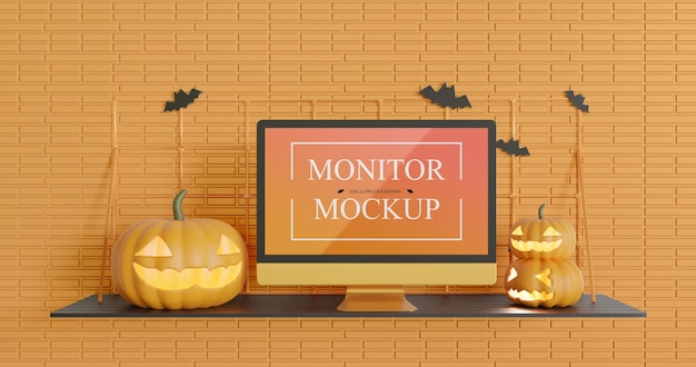 Mockup dello schermo del monitor nell'edizione di halloween