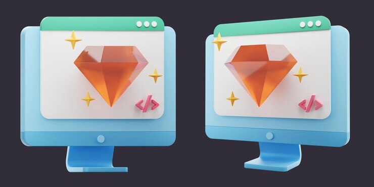 PSD monitor with diamond 3d icon render illustration