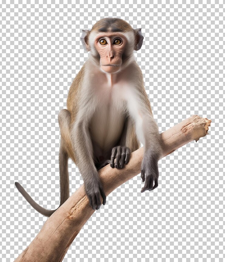 PSD monkey on branch isolated on transparent background