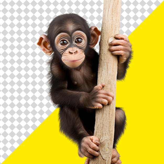 PSD a monkey holding a wooden stick with a yellow background