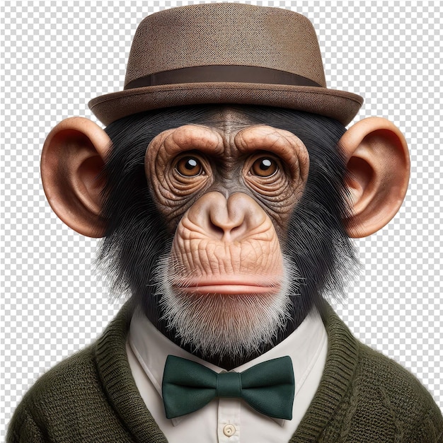 PSD a monkey wearing a hat and a sweater with a bow tie