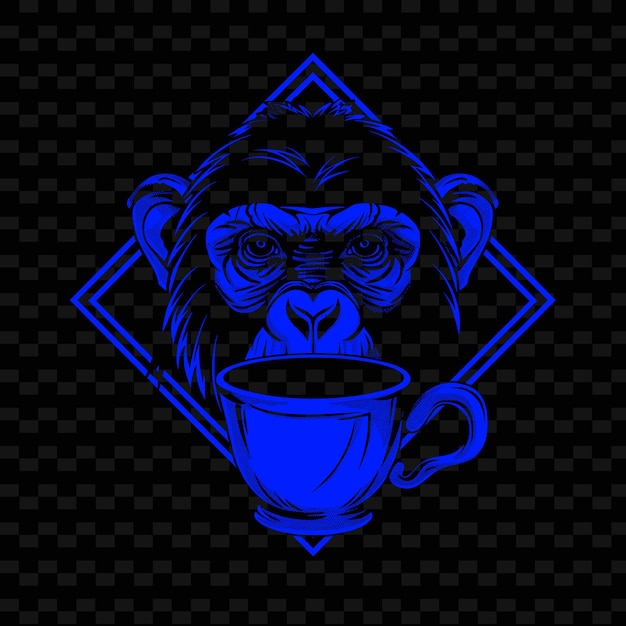 PSD a monkey with a cup of coffee in the center