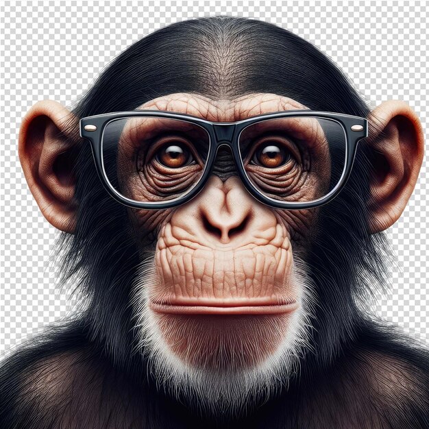 A monkey with glasses and a pair of glasses
