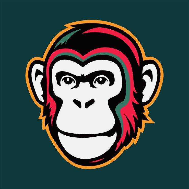 PSD a monkey with a red and yellow face and a yellow and orange stripe
