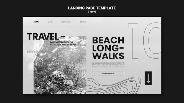 PSD monochromatic landing page template for relaxing beach long-walks