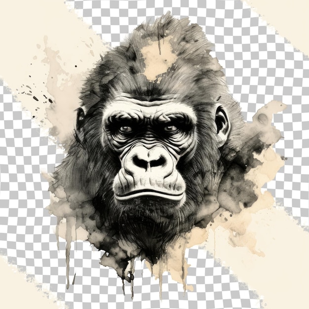 Pittura monocromatica di una testa di primate su un trasparente