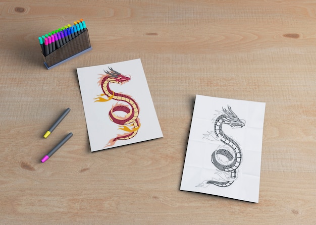 monochrome and colorful sketch