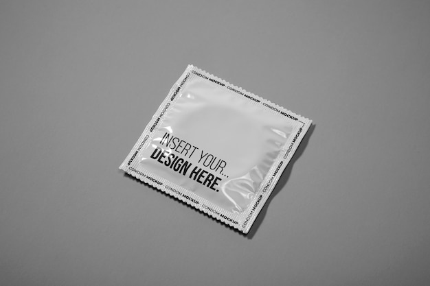 PSD monochrome condom in plastic packaging