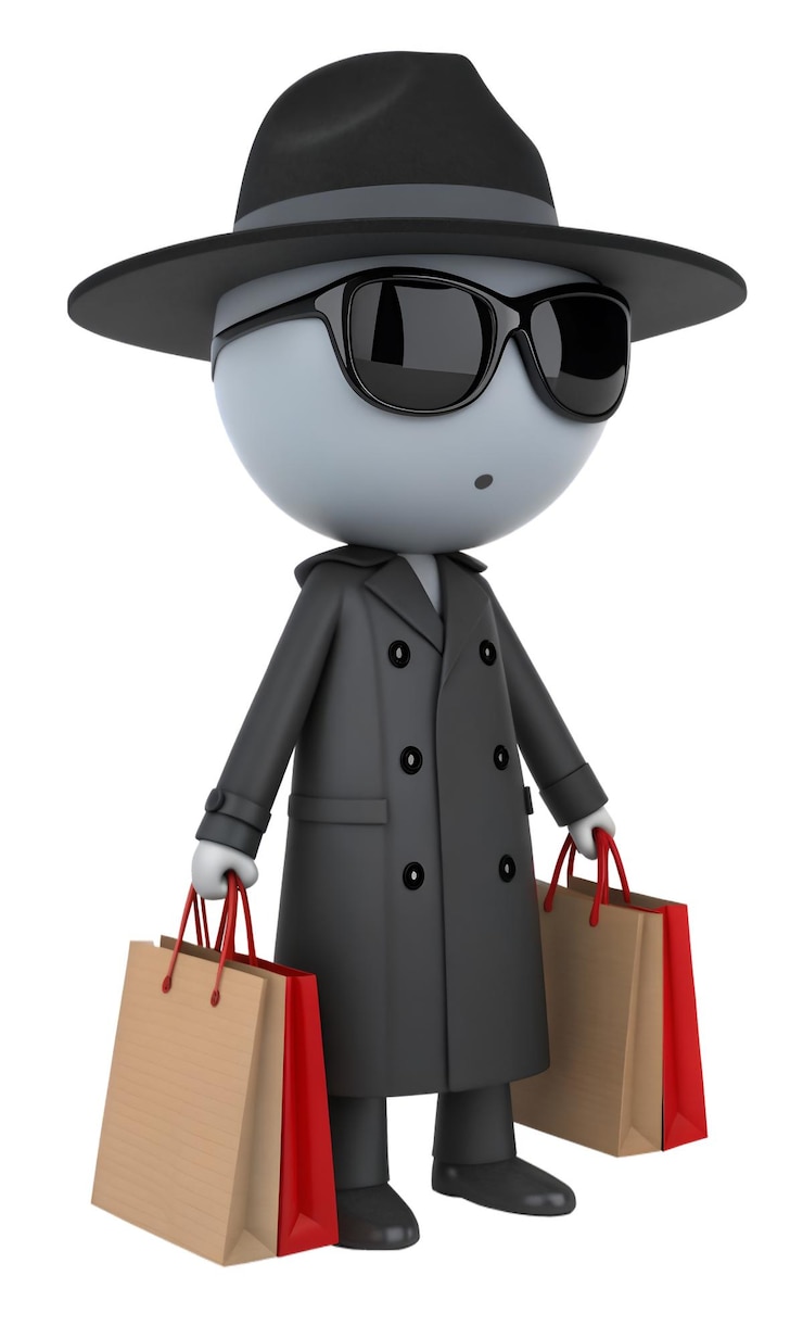PSD monochrome figure in trench coat with shopping bags