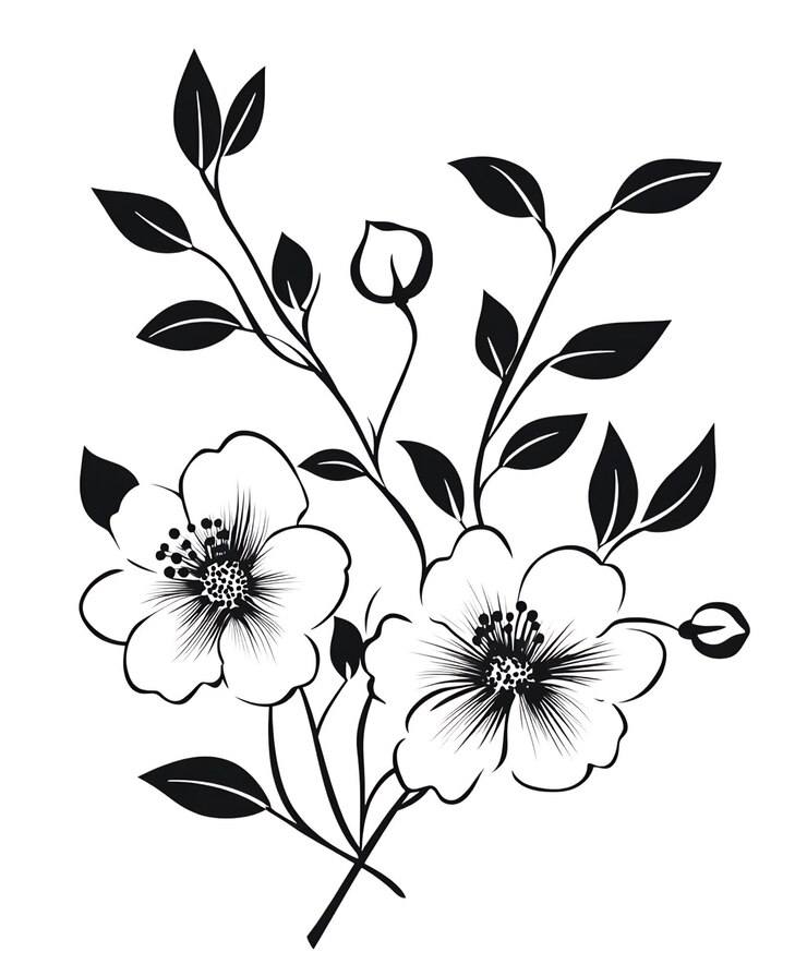 PSD monochrome floral illustration