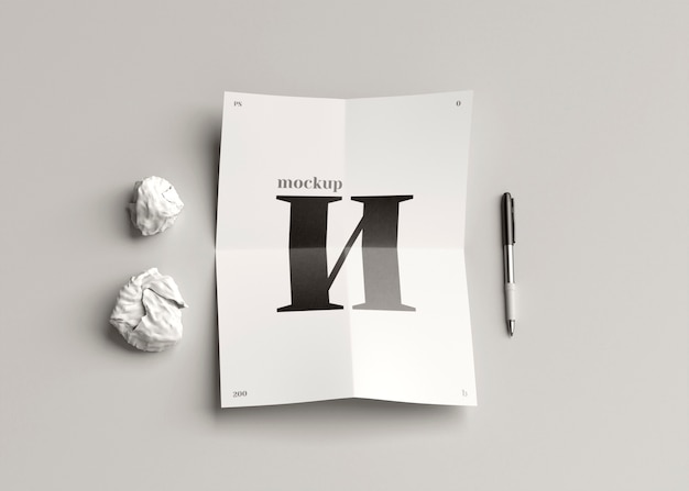 PSD monochrome folded paper poster mock-up design