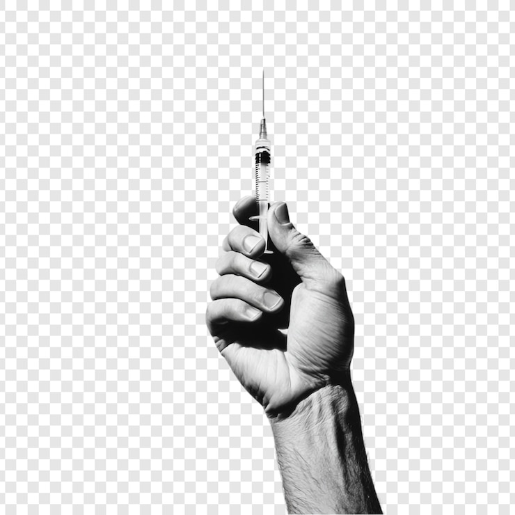 PSD monochrome handhoudende spuit een studie in contrast
