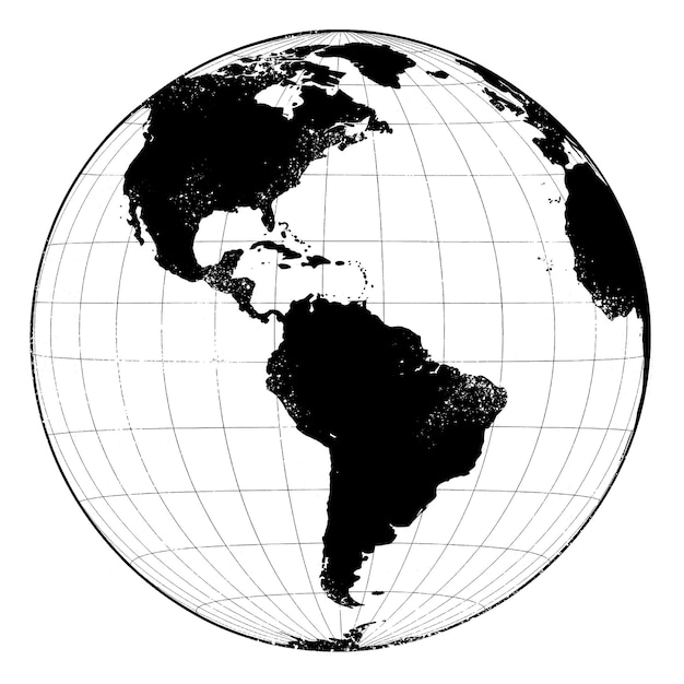 Monochrome illustration of the Earth focused on North and South America
