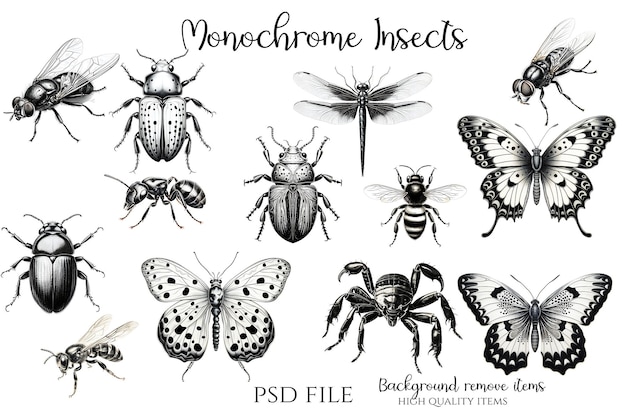 Monochrome insects clipart