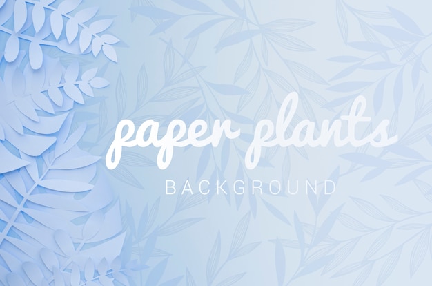 PSD monochrome light blue paper plant leaves background