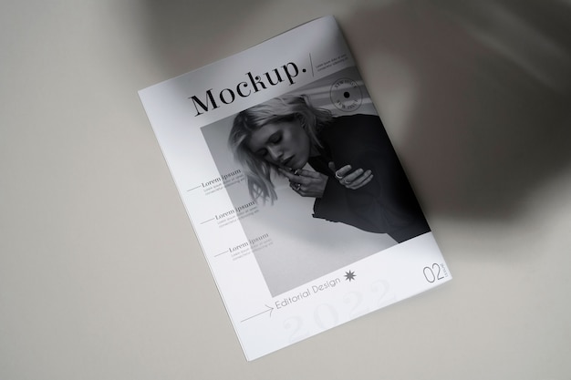 Monochrome magazine mock-up design with shadow overlay