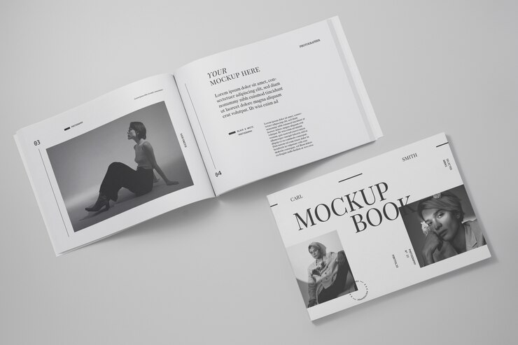 PSD monochrome photo album mock-up in landscape format