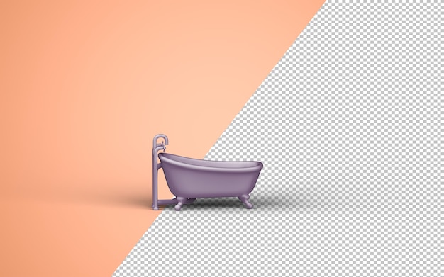 Monochrome single color purple bathtub 3d icon in cream background,single color, 3d rendering, household objects