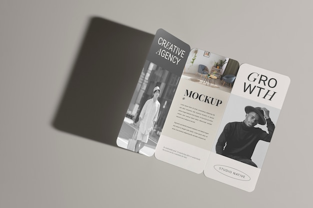 PSD monochrome trifold business brochure mock-up with shadow