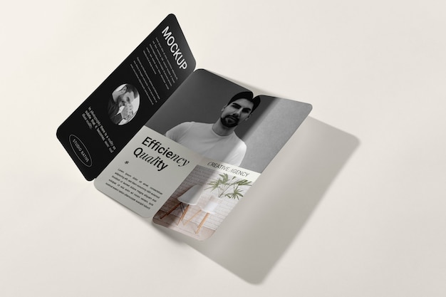 PSD monochrome trifold business brochure mock-up with shadow