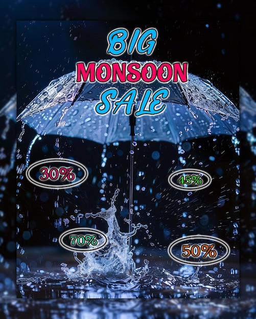 PSD monsoon season sale composition monsoon offer happy monsoon big monsoon sale for social media design