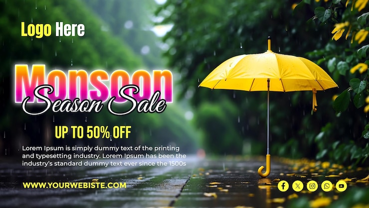 PSD monsoon season sale social media poster and banner template