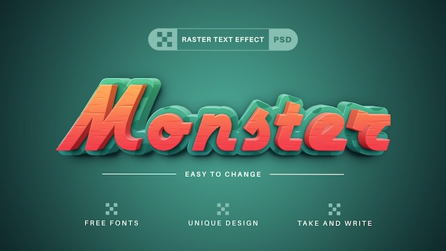 PSD monster bewerkbaar teksteffect lettertypestijl