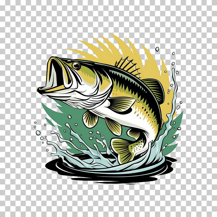 PSD monster big bass fish cartoon for t shirt design