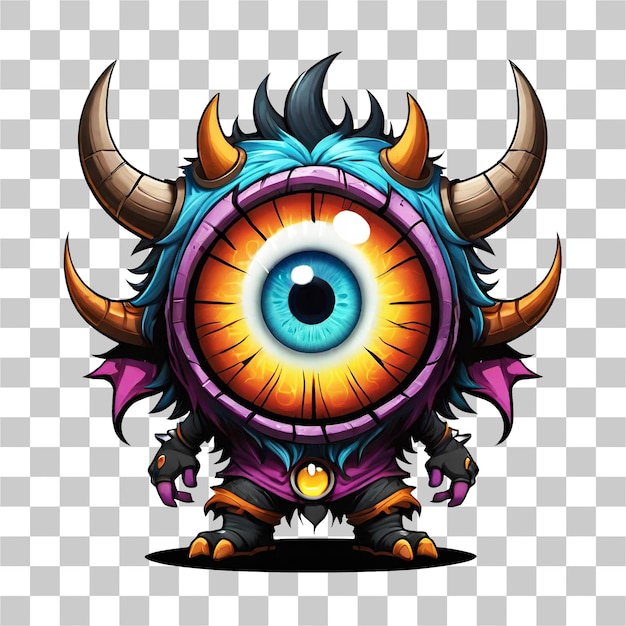 PSD monster eye cartoon and horn isolated on transparent background illustration